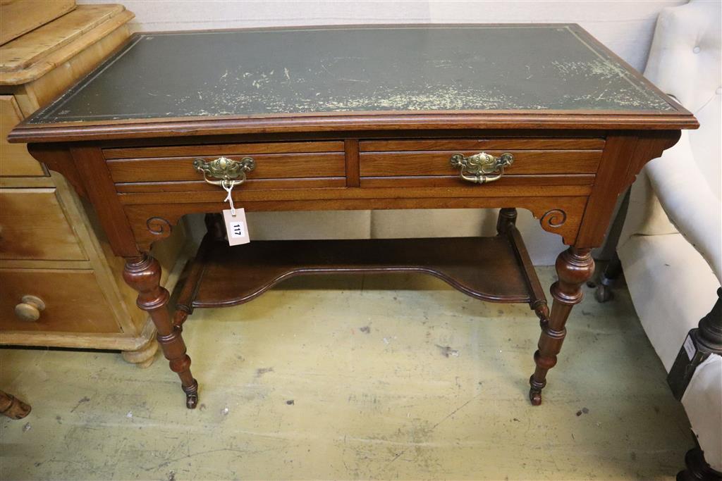 A late Victorian mahogany writing table, width 106cm, depth 53cm, height 76cm
